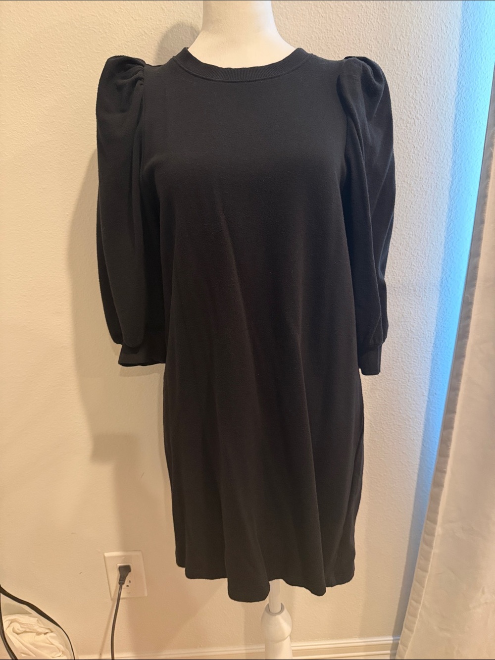 Splendid Black Puff-Sleeve Mini Dress